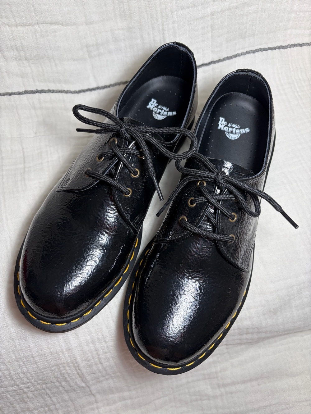 Dr. Martens 1461 Distressed Black Patent Oxford Shoes NWOT Size 10
